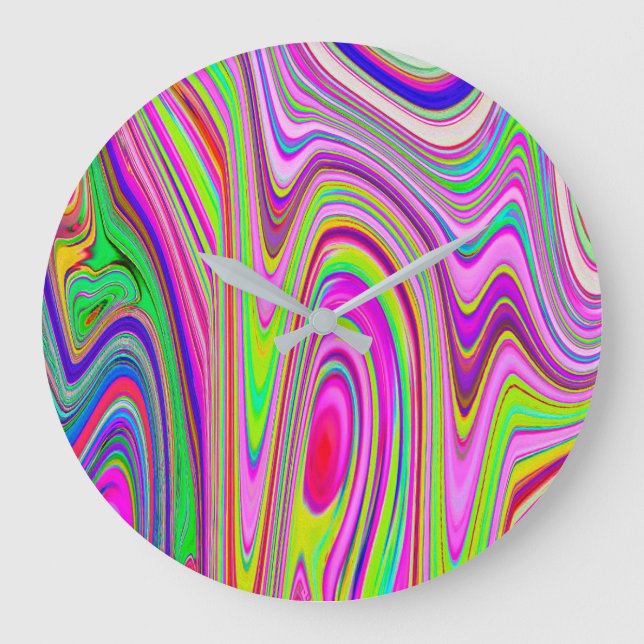 Trippelgelb und rosa Abstrakte Groovy Retro Art Große Wanduhr (Vorderseite)