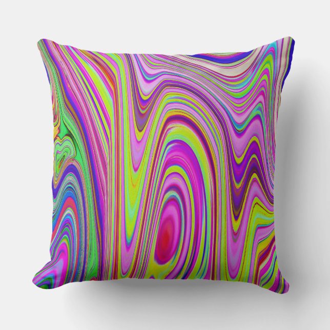 Trippelgelb und rosa Abstrakte Groovy Retro Art Kissen (Vorderseite)