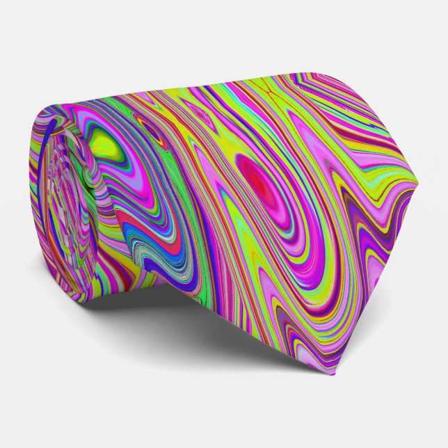 Trippelgelb und rosa Abstrakte Groovy Retro Art Krawatte (Gerollt)