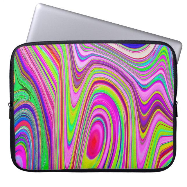 Trippelgelb und rosa Abstrakte Groovy Retro Art Laptopschutzhülle (Vorderseite)