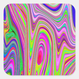 Trippelgelb und rosa Abstrakte Groovy Retro Art Quadratischer Aufkleber