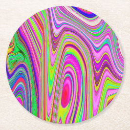 Trippelgelb und rosa Abstrakte Groovy Retro Art Runder Pappuntersetzer