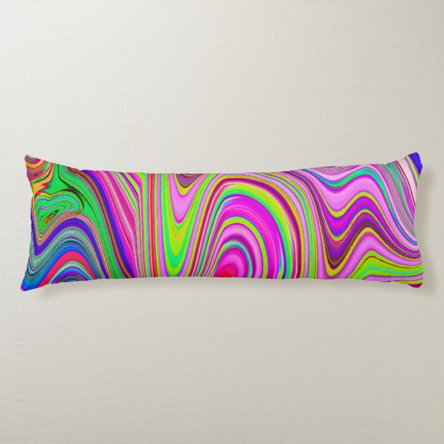 Trippelgelb und rosa Abstrakte Groovy Retro Art Seitenschläferkissen (Vorderseite)