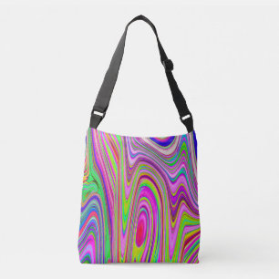 Trippelgelb und rosa Abstrakte Groovy Retro Art Tragetaschen Mit Langen Trägern