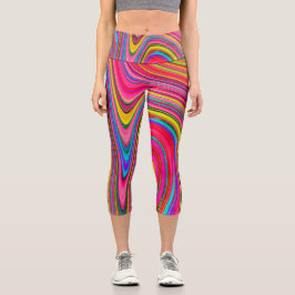 Trippelgelbe, rote und blaue Abstrakte Groovy Art Capri Leggings