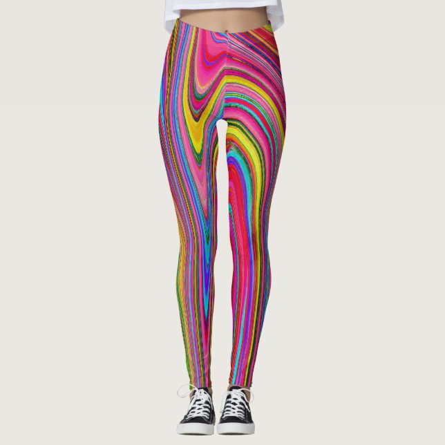 Trippelgelbe, rote und blaue Abstrakte Groovy Art Leggings (Vorderseite)