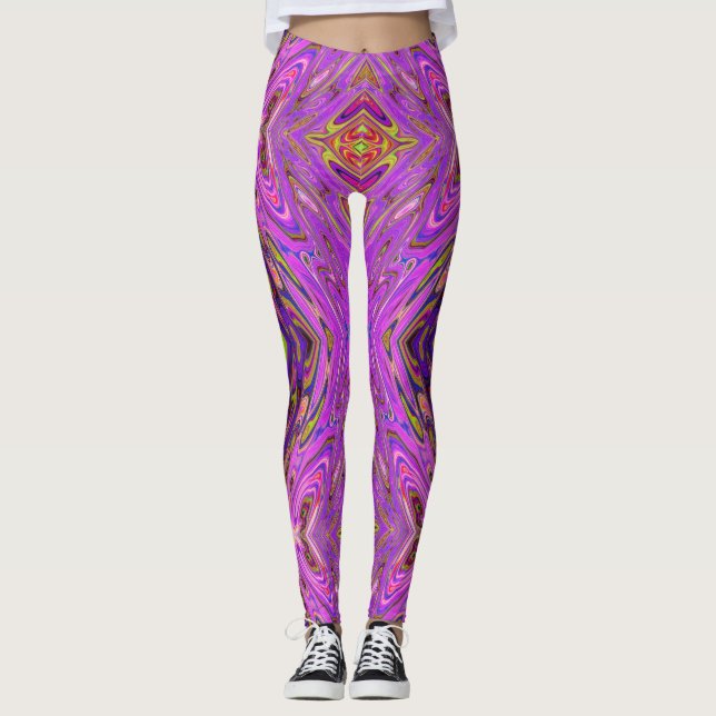 Trippelrosa und Lila Abstraktes Muster Leggings (Vorderseite)
