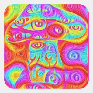 trippig farbiger psychedelischer Pilz Quadratischer Aufkleber