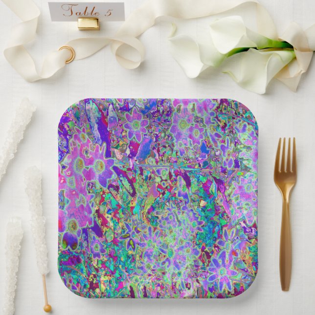 Trippige, Abstrakte Rosa- und Lilatönen Pappteller (Hochzeit)