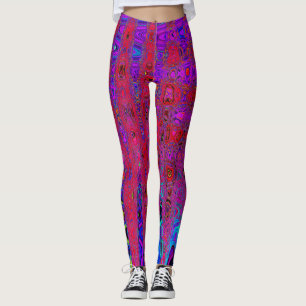 Trippige, rote und Lila Abstrakte Retro-Atomwellen Leggings