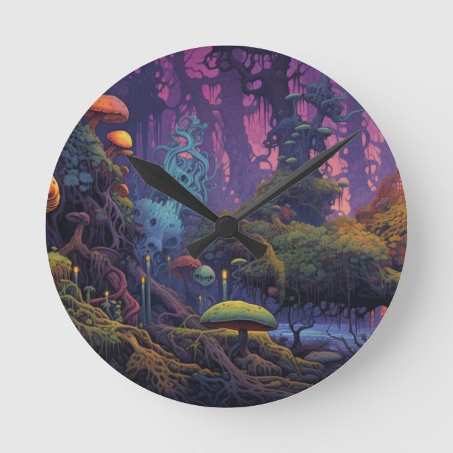 Trippiger Wald Runde Wanduhr (Vorderseite)