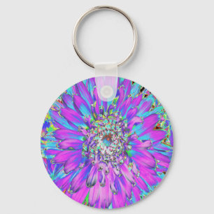 Trippy Abstract Aqua, Limettengrün und Lila Dahlie Schlüsselanhänger