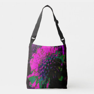 Trippy Abstract Retro Hot Pink und schwarze Blume Tragetaschen Mit Langen Trägern