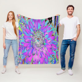 Trippy Abstrakt Aqua, Lima grün und Lila Dahlia Fleecedecke