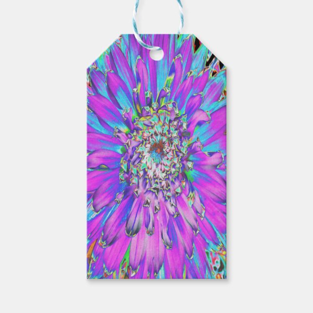 Trippy Abstrakt Aqua, Lima grün und Lila Dahlia Geschenkanhänger (Vorderseite)