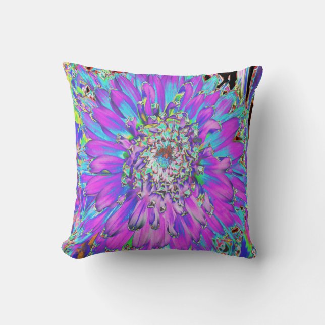 Trippy Abstrakt Aqua, Lima grün und Lila Dahlia Kissen (Vorderseite)