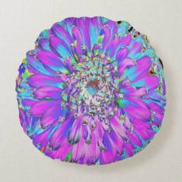 Trippy Abstrakt Aqua, Lima grün und Lila Dahlia Rundes Kissen