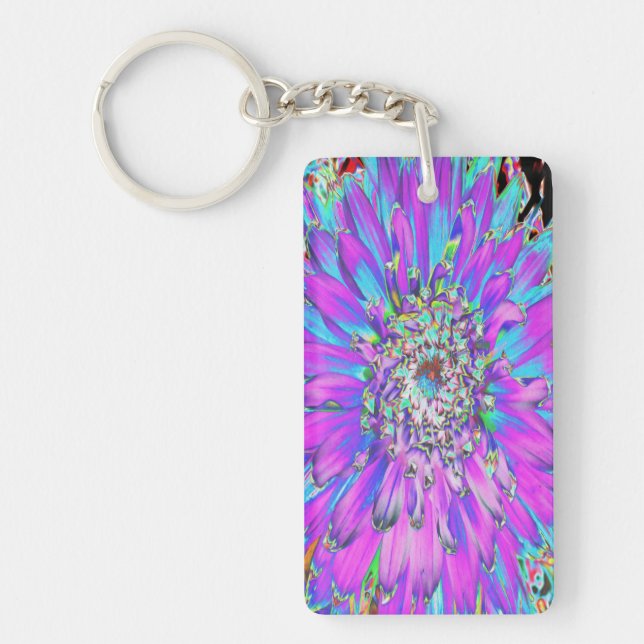 Trippy Abstrakt Aqua, Lima grün und Lila Dahlia Schlüsselanhänger (Vorderseite)