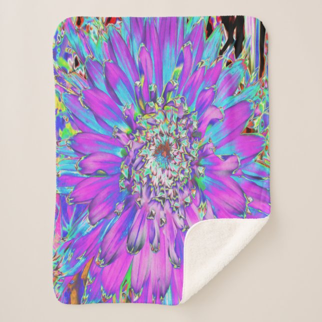 Trippy Abstrakt Aqua, Lima grün und Lila Dahlia Sherpadecke (Vorderseite)