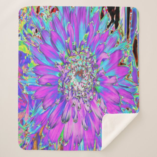 Trippy Abstrakt Aqua, Lima grün und Lila Dahlia Sherpadecke (Vorderseite)