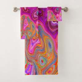 Trippy Abstrakt Magenta Rainbow Colors Retro Art Badhandtuch Set
