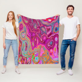 Trippy Abstrakt Magenta Rainbow Colors Retro Art Fleecedecke