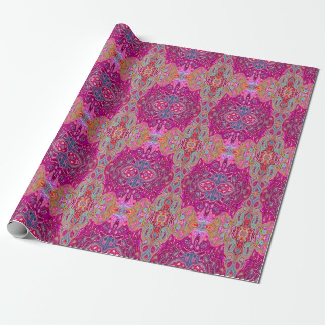 Trippy Abstrakt Magenta Rainbow Colors Retro Art Geschenkpapier (Ungerollt)