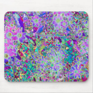 Trippy Abstrakte rosa und violette Blumen Mousepad