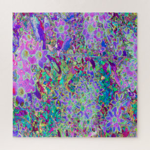 Trippy Abstrakte rosa und violette Blumen Puzzle