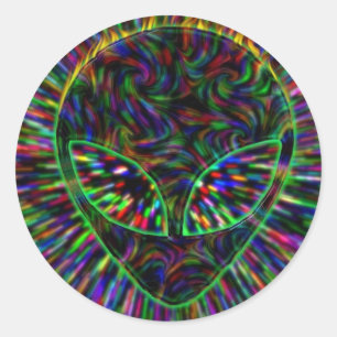 Trippy-Alien-Sticker Runder Aufkleber