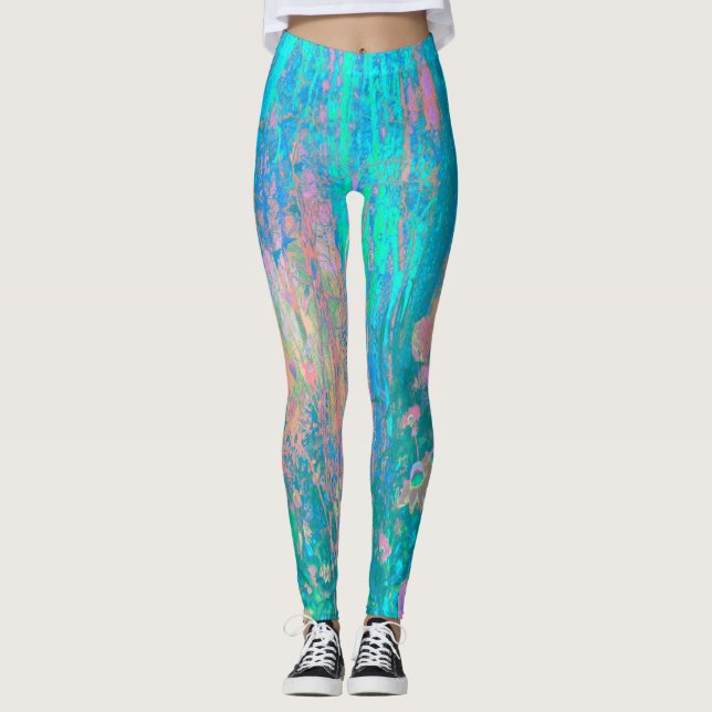Trippy Aqua Sunrise mit psychedelischen Blume Leggings (Vorderseite)