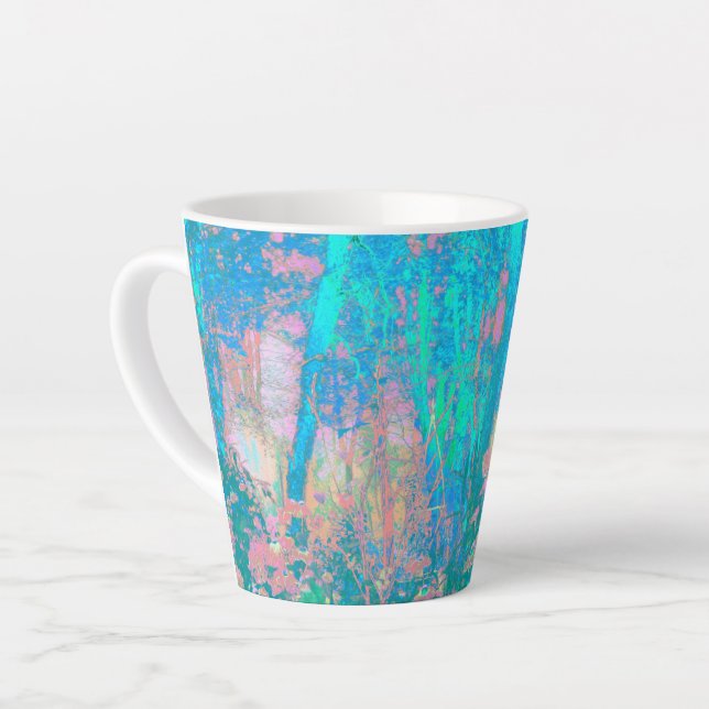 Trippy Aqua Sunrise mit psychedelischen Blume Milchtasse (Linke Ecke)