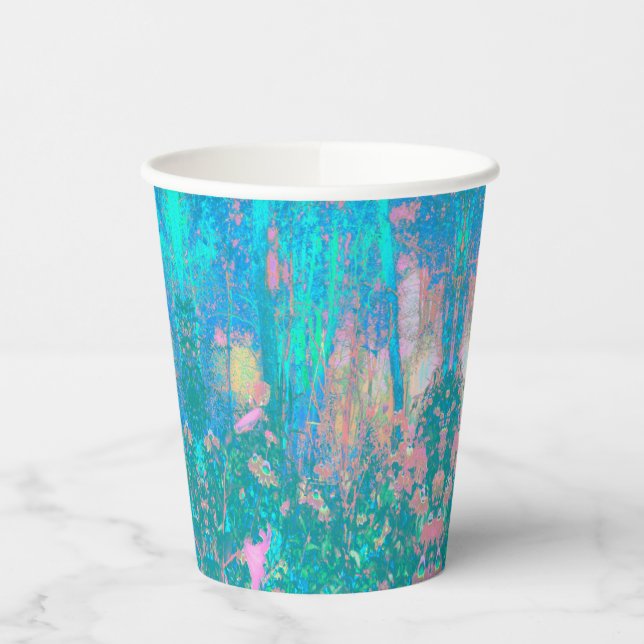 Trippy Aqua Sunrise mit psychedelischen Blume Pappbecher (Links)