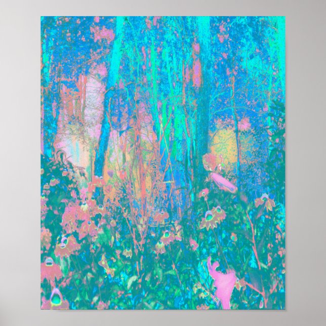 Trippy Aqua Sunrise mit psychedelischen Blume Poster (Vorne)