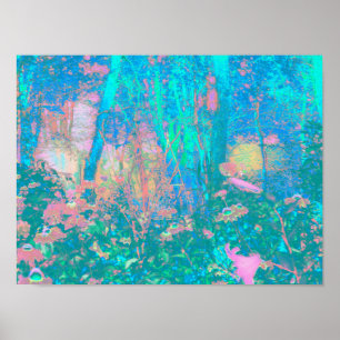 Trippy Aqua Sunrise mit psychedelischen Blume Poster
