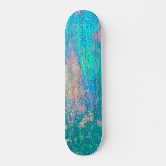 Trippy Aqua Sunrise mit psychedelischen Blume Skateboard (Vorne)