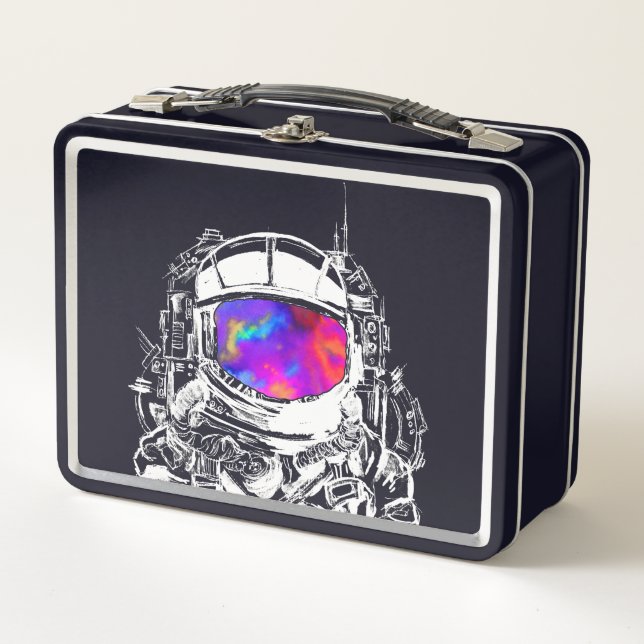 Trippy Astronaut Helmet Metall Brotdose (Vorderseite)