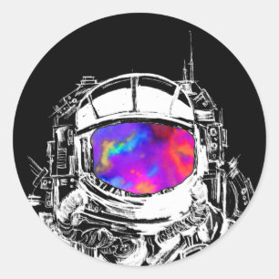 Trippy Astronaut Helmet Runder Aufkleber