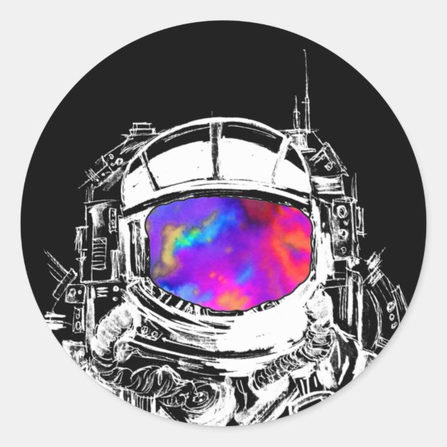 Trippy Astronaut Helmet Runder Aufkleber (Vorderseite)