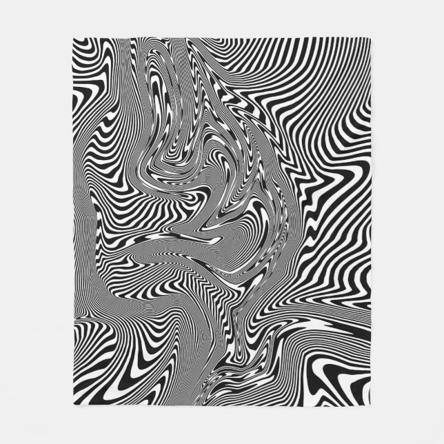 Trippy Black and White Abstrakt Pattern Fleecedecke (Vorderseite)
