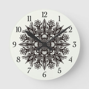 Trippy black and white cool psychedelic mandala runde wanduhr