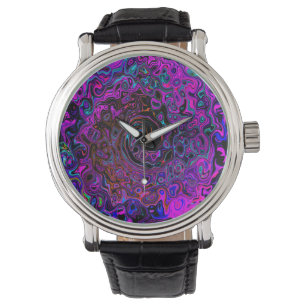 Trippy Black und Magenta Retro Liquid Swirl Armbanduhr