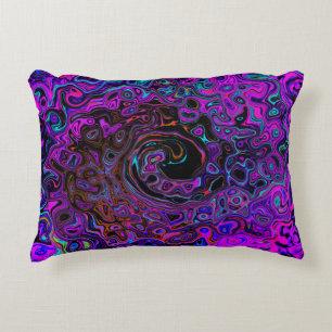 Trippy Black und Magenta Retro Liquid Swirl Dekokissen