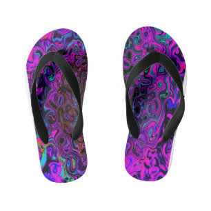 Trippy Black und Magenta Retro Liquid Swirl Kinderbadesandalen