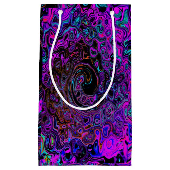 Trippy Black und Magenta Retro Liquid Swirl Kleine Geschenktüte (Vorderseite)