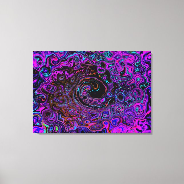 Trippy Black und Magenta Retro Liquid Swirl Leinwanddruck (Vorderseite)