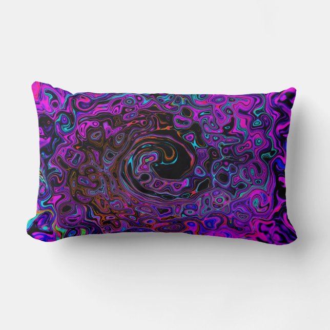 Trippy Black und Magenta Retro Liquid Swirl Lendenkissen (Vorderseite)