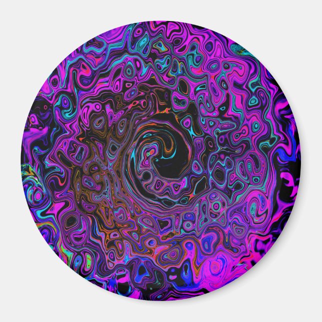 Trippy Black und Magenta Retro Liquid Swirl Magnet (Vorne)