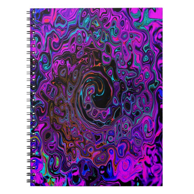 Trippy Black und Magenta Retro Liquid Swirl Notizblock (Vorderseite)