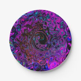 Trippy Black und Magenta Retro Liquid Swirl Pappteller